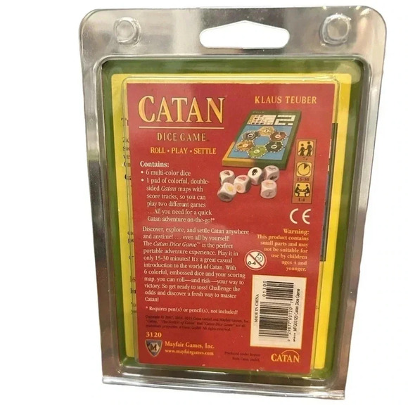 Travel CATAN Dice Game #3120 Klaus Teuber Mayfair Games in Clamshell like new. - Picture 2 of 3